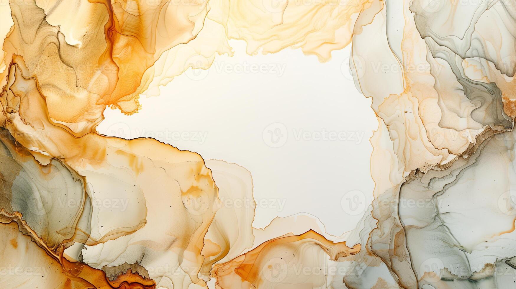 AI generated Alcoholic ink cream beige colors on a solid white background. Generated by artificial intelligence. photo