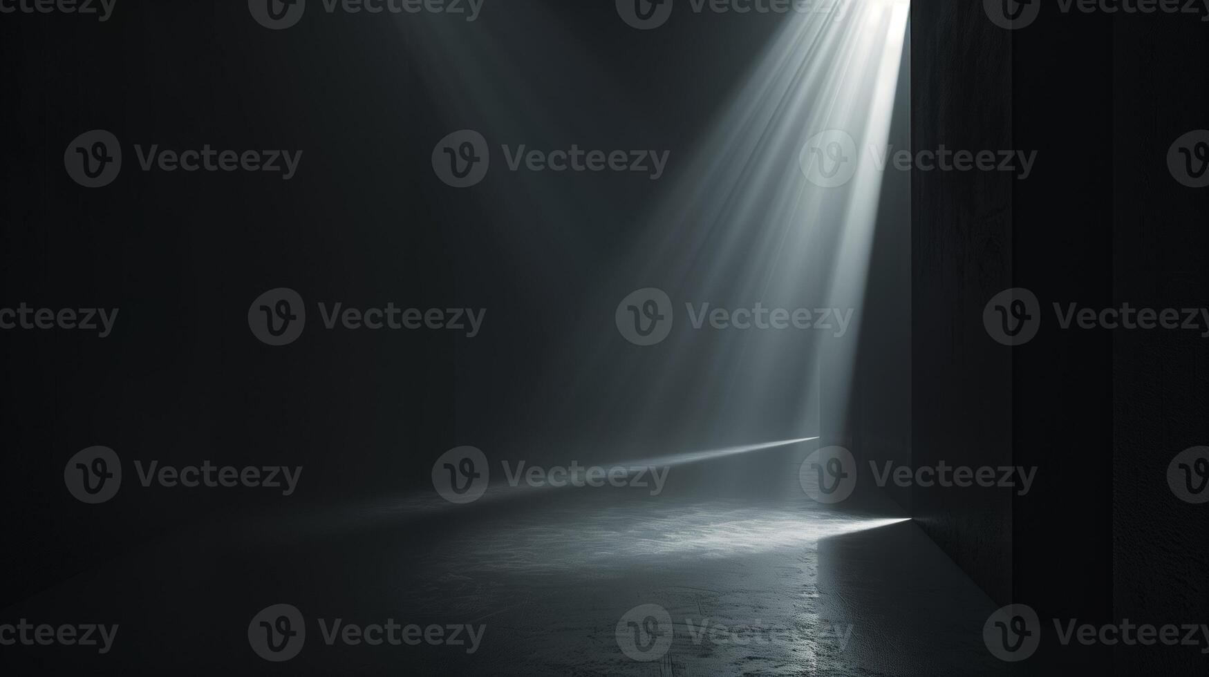 AI generated Subtle volumetric ray effect on a dark background. Light ray softly piercing through the darkness, creating depth. Generated by artificial intelligence. photo