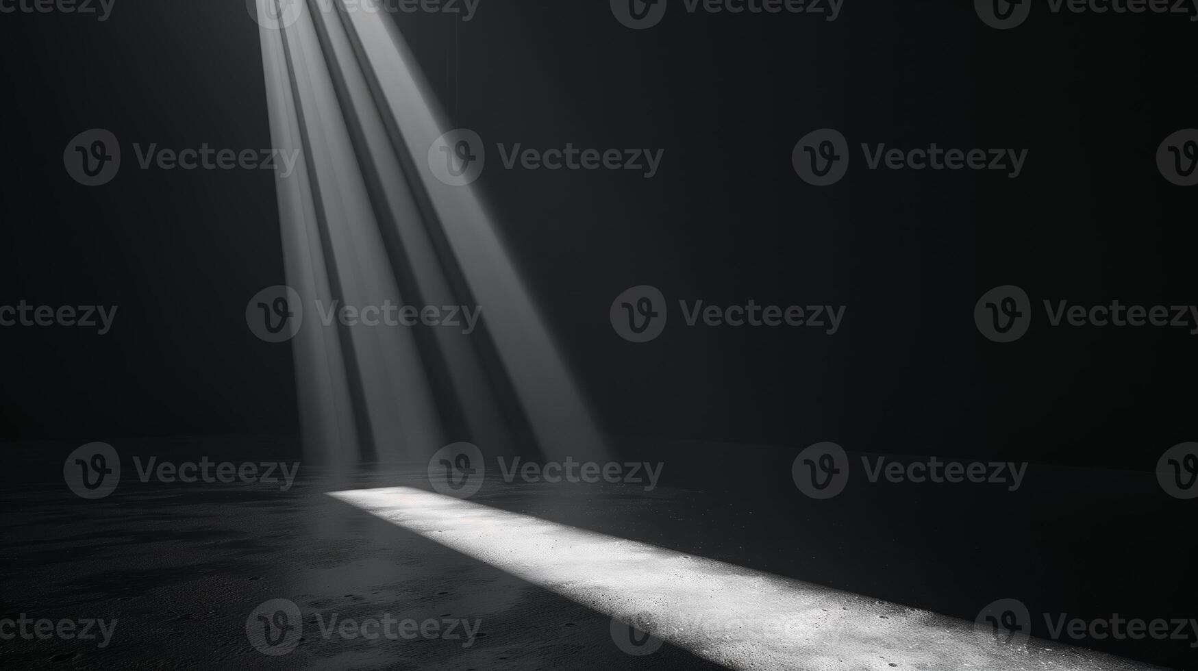 AI generated Subtle volumetric ray effect on a dark background. Light ray softly piercing through the darkness, creating depth. Generated by artificial intelligence. photo