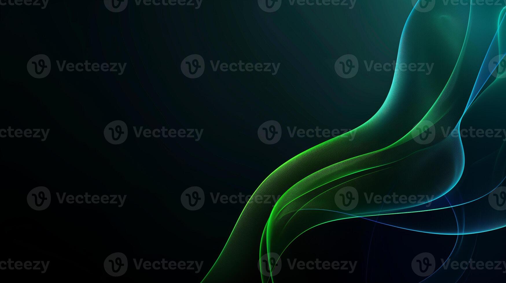AI generated A dark background with green and blue gradient lines. Generated by artificial intelligence. photo
