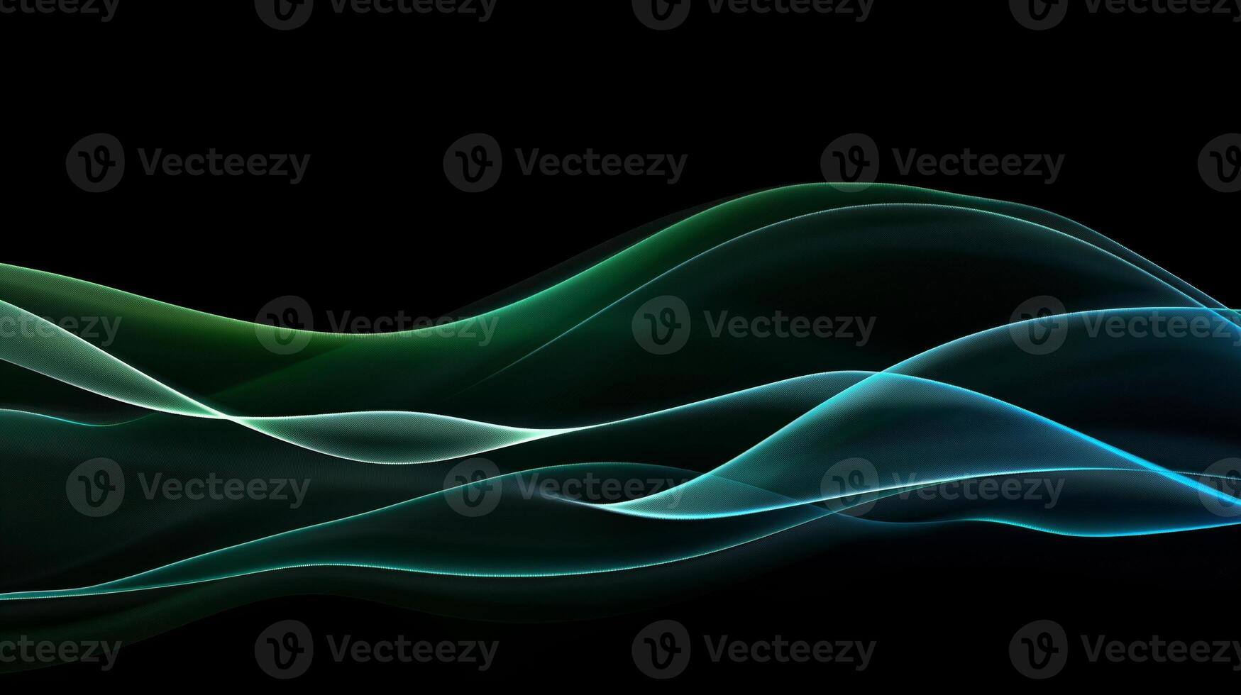 AI generated A dark background with green and blue gradient lines. Generated by artificial intelligence. photo