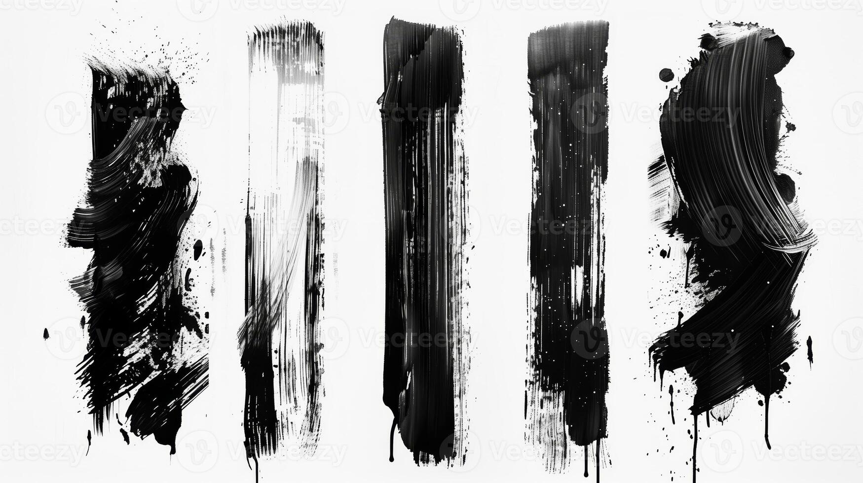 Brush stroke, different stroke ones in a row, black and white. Generated by artificial intelligence. photo