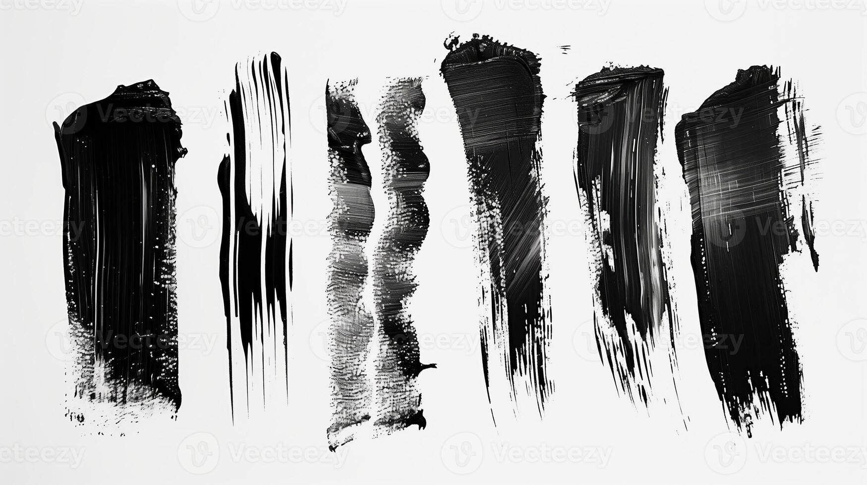 Brush stroke, different stroke ones in a row, black and white. Generated by artificial intelligence. photo