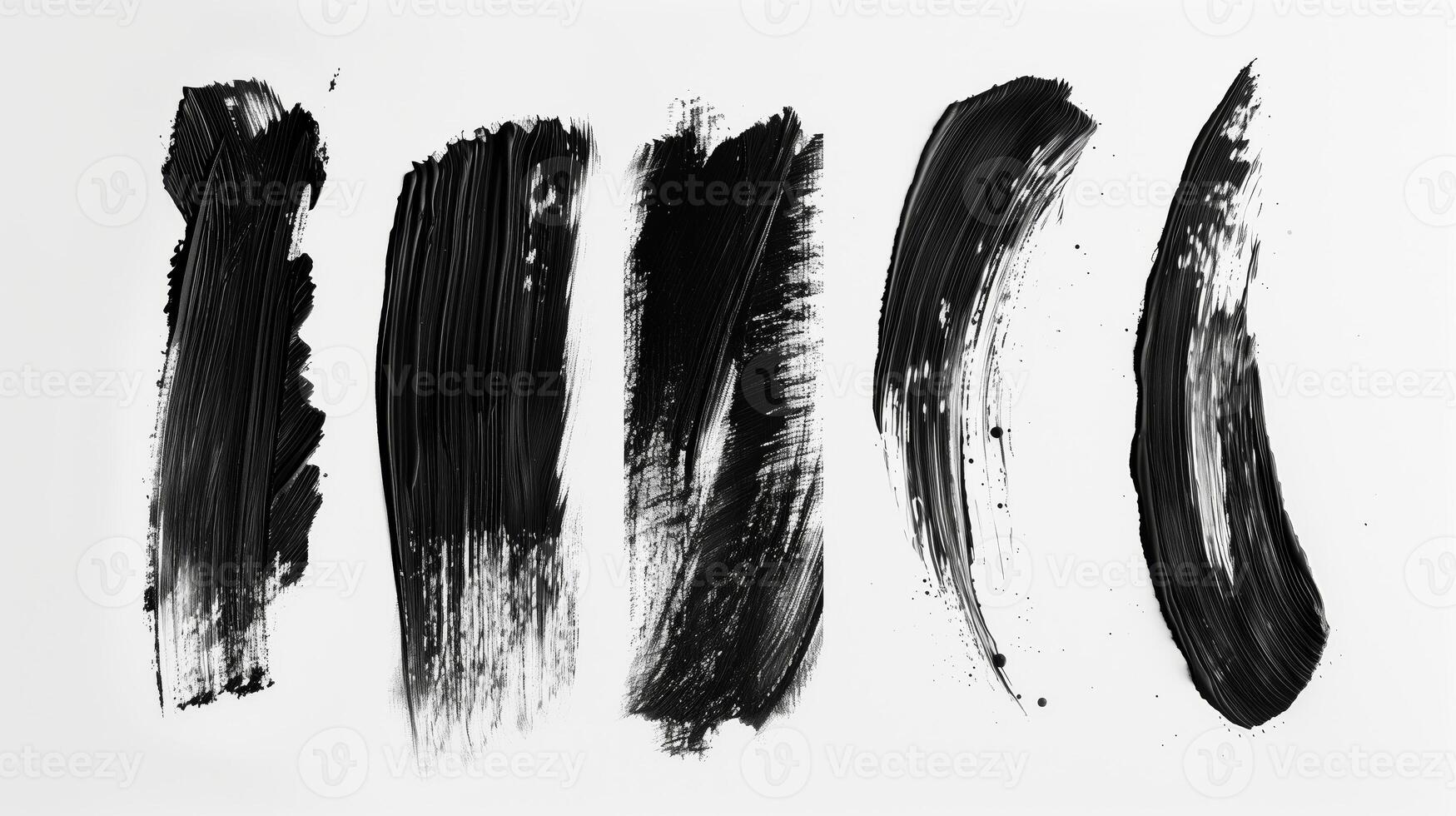Brush stroke, different stroke ones in a row, black and white. Generated by artificial intelligence. photo