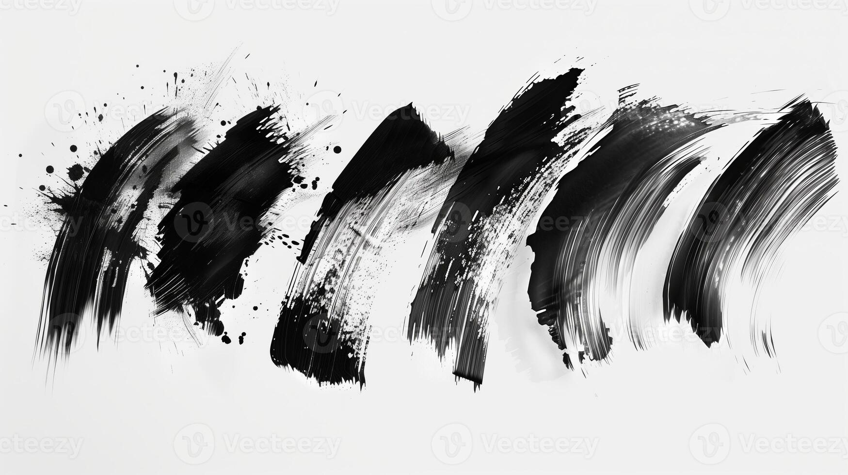 Brush stroke, different stroke ones in a row, black and white. Generated by artificial intelligence. photo