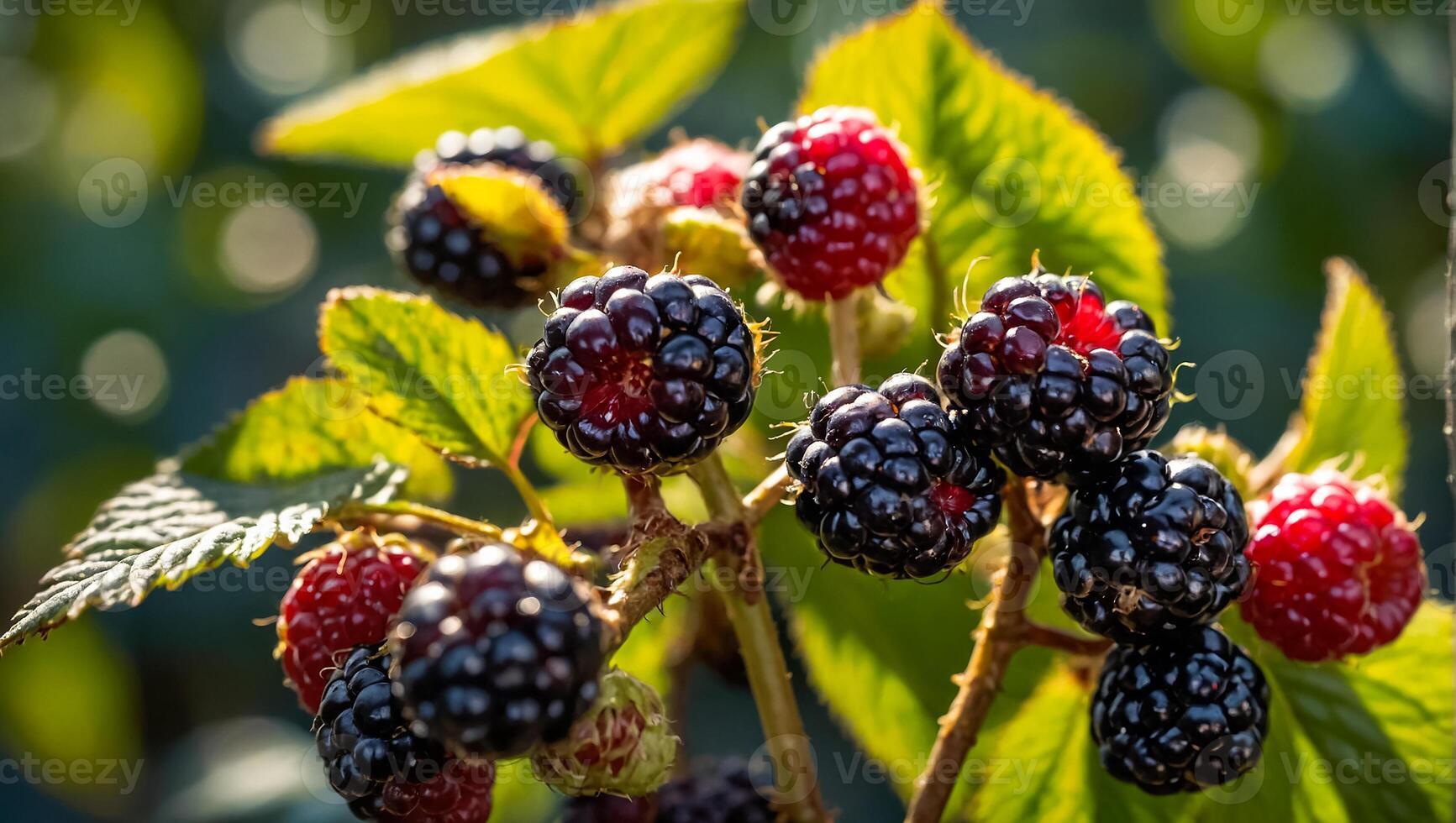 ripe blackberries on a branch of the garden harvest photo