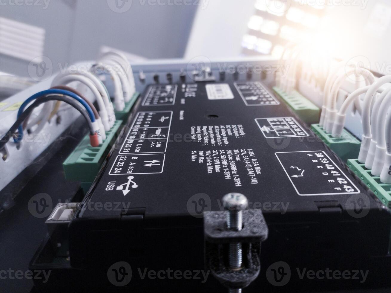 Installation terminals connection modul control display monitoring for generator power plant. photo