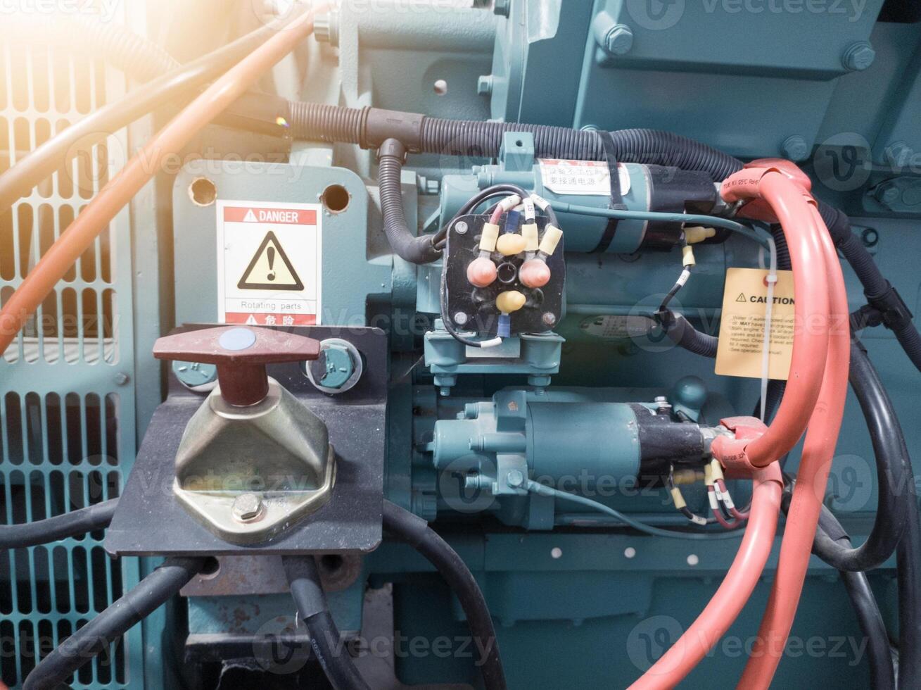 Installation circuit component of double starting motor on the heavy engine generator. Circuit component of Starting system, double starting motor. photo