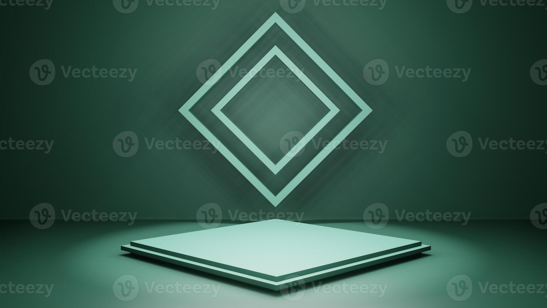 Abstract empty podium with shadows on green background. Mock up stand for product presentation. 3D Render. Minimal concept. Advertising template photo