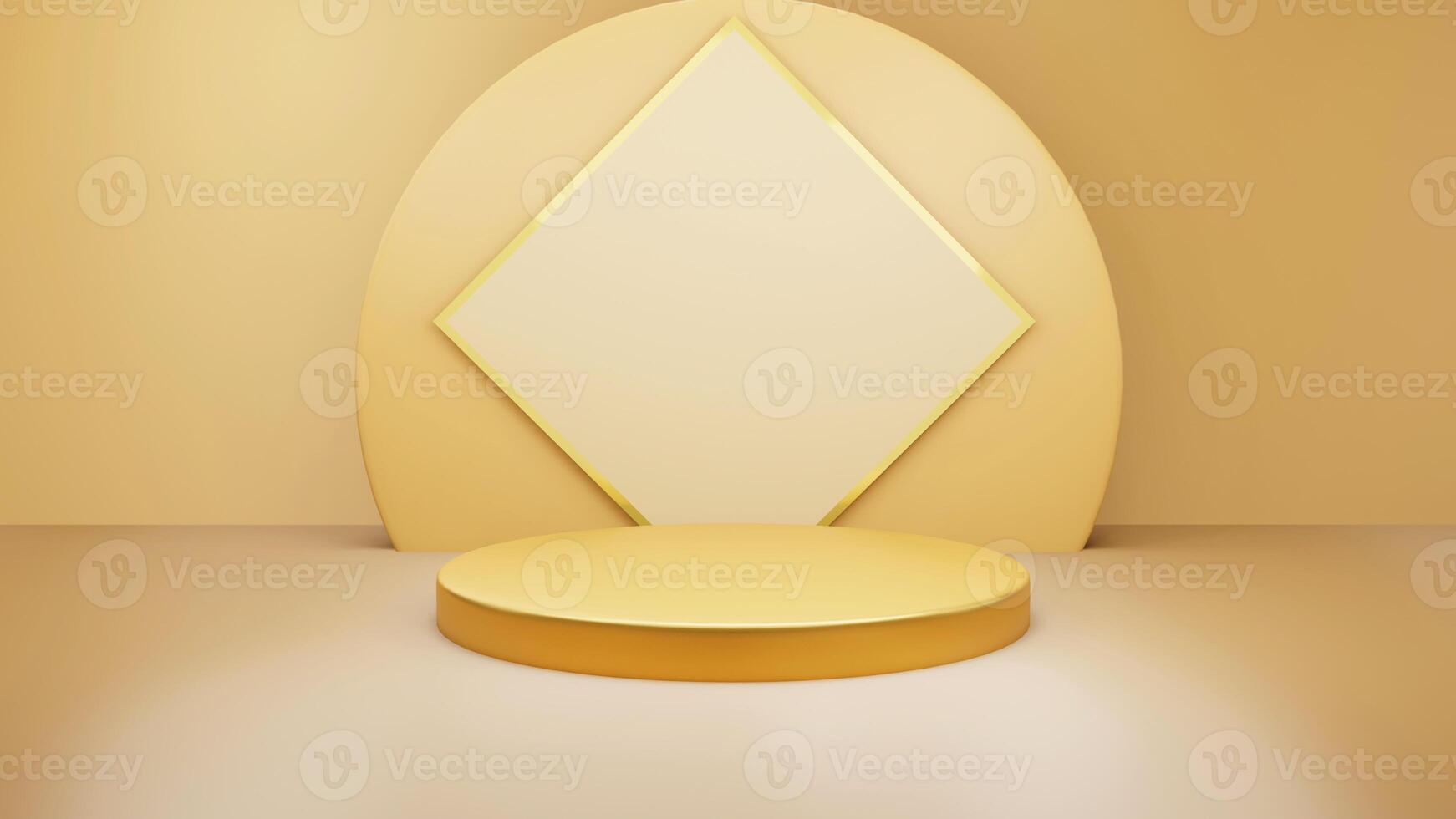 Gold Luxury podium color 3D background with geometric shapes circle, display empty pedestal on one floors Curved wall the platform for product presentation minimal, cosmetics, copy space, rendering. photo