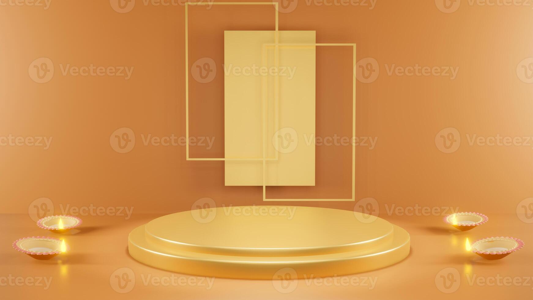 Indian festival Happy Diwali with Diwali props, holiday Background with product podium, Diwali celebration, 3D illustration rendered. photo