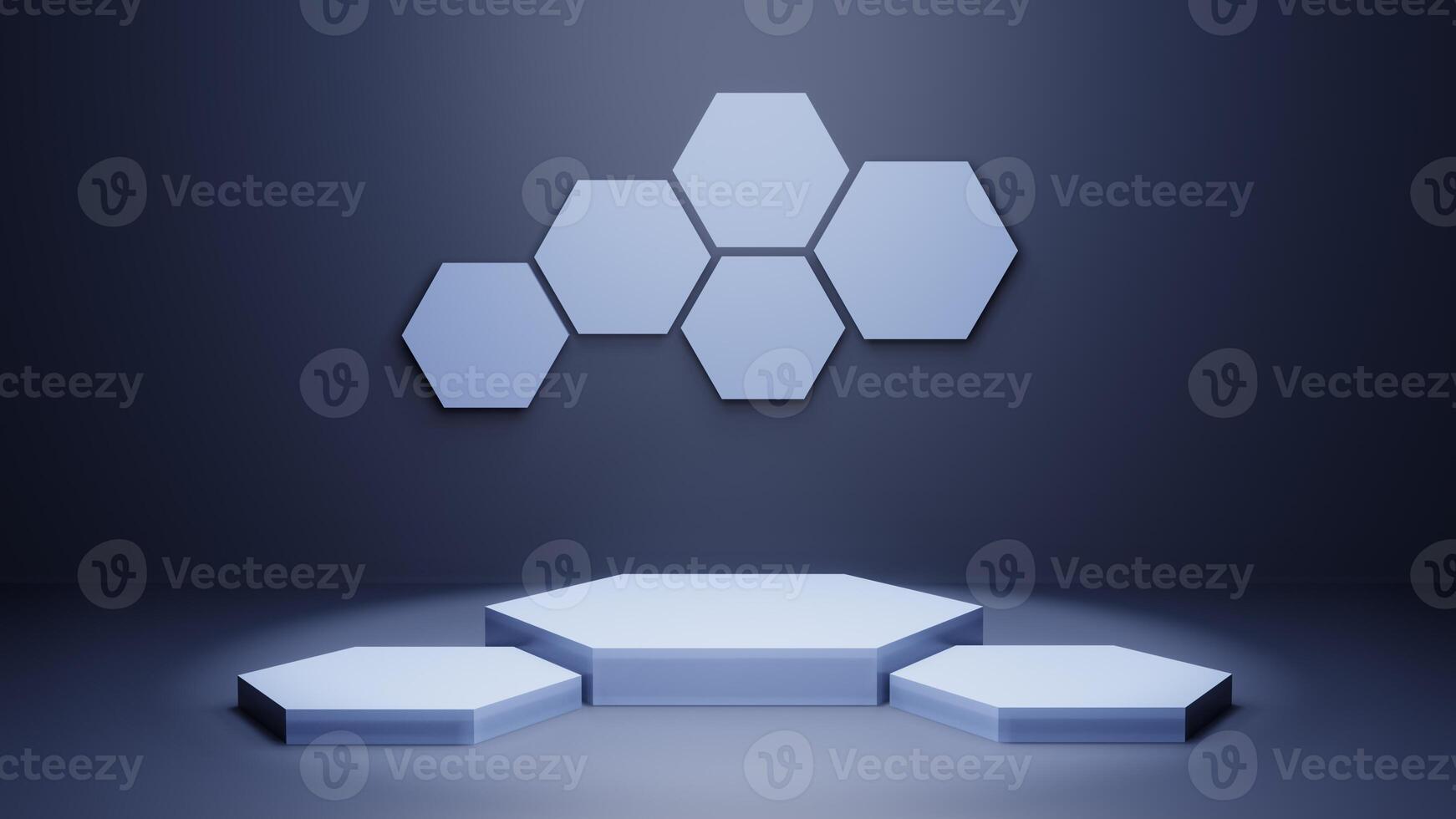 3d blue hexagon podium minimal studio background. Abstract 3d geometric shape object illustration render. Display for technology medical and science product photo