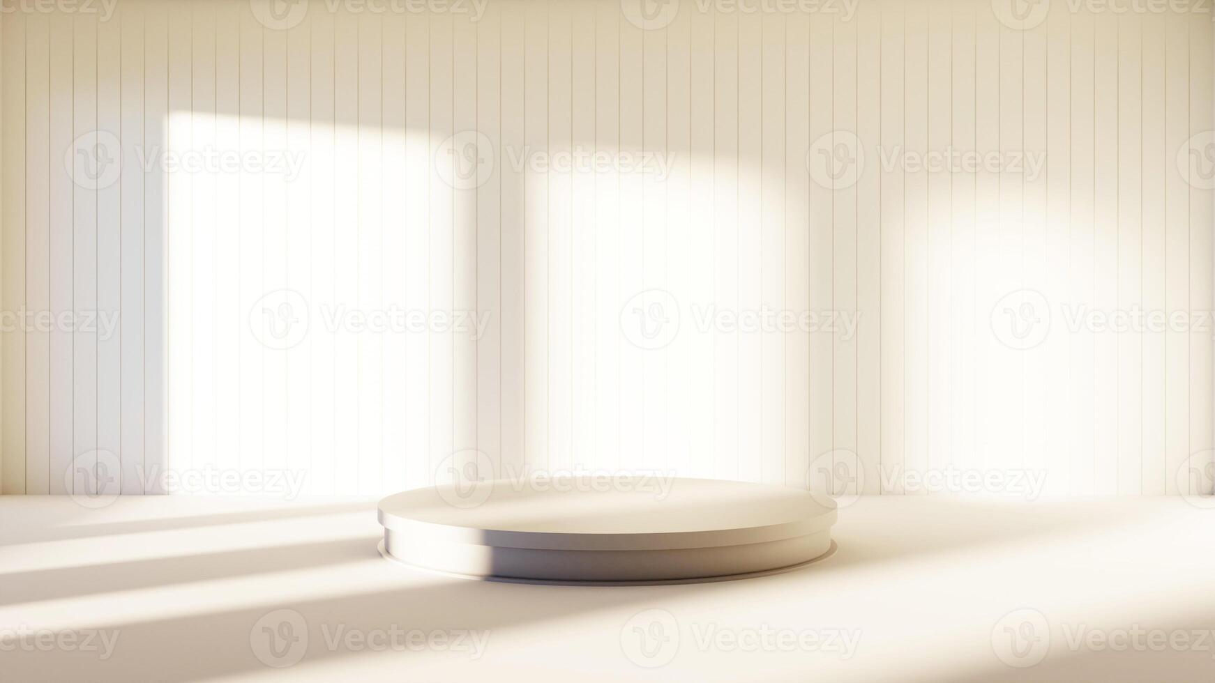 Abstract white and brown 3d studio background for cosmetic product presentation. Empty grey room with shadows of window. Display product with blurred backdrop. photo