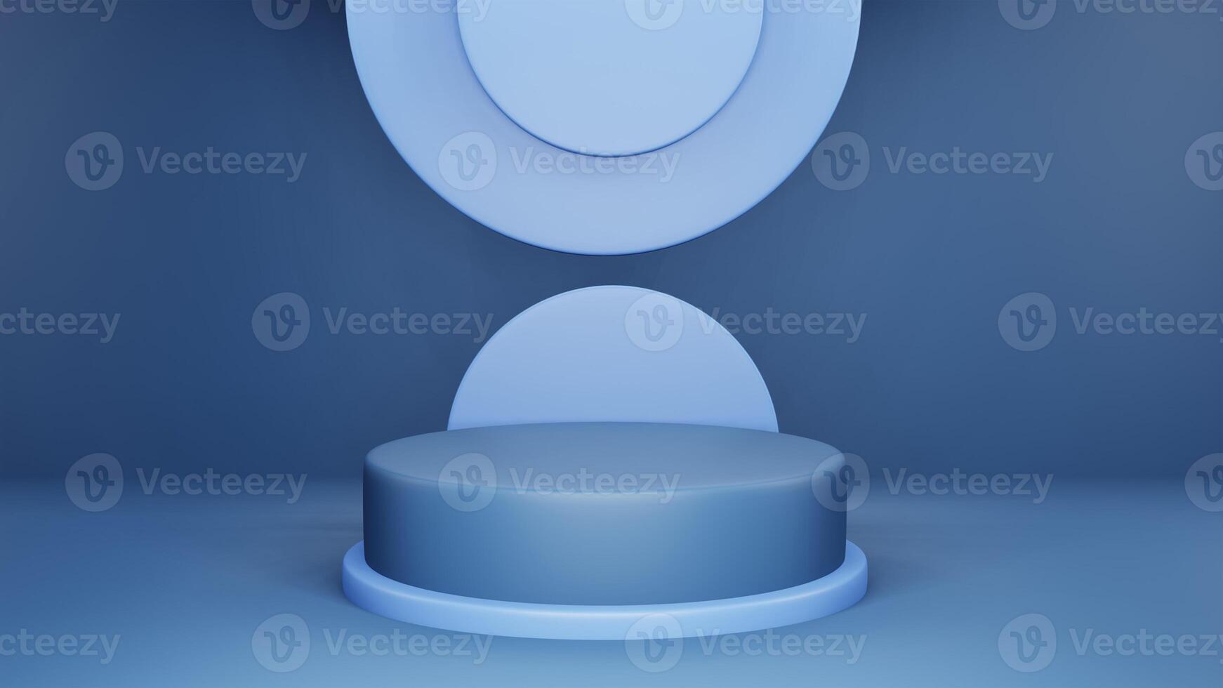 3D rendering of classic blue shapes on minimal fashion background with a pedestal and showcase for cosmetic products. A scene with geometric forms. photo