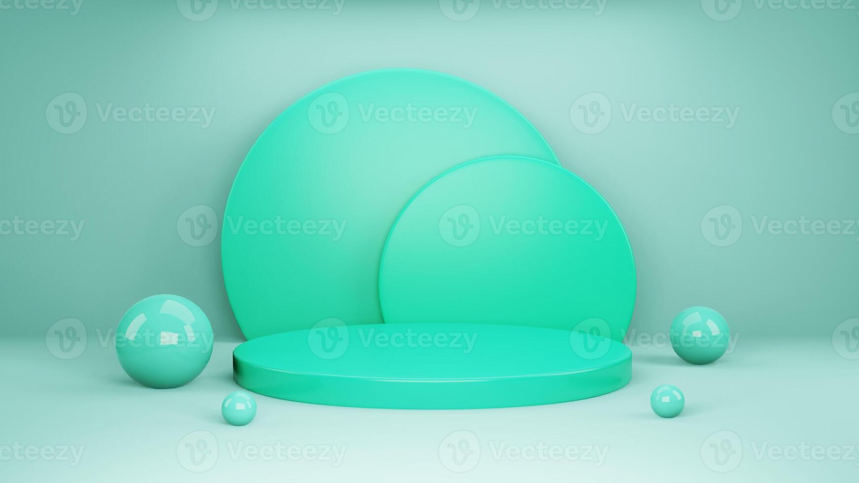 Empty pastel green winners podium on pastel green color background. 3D rendering photo