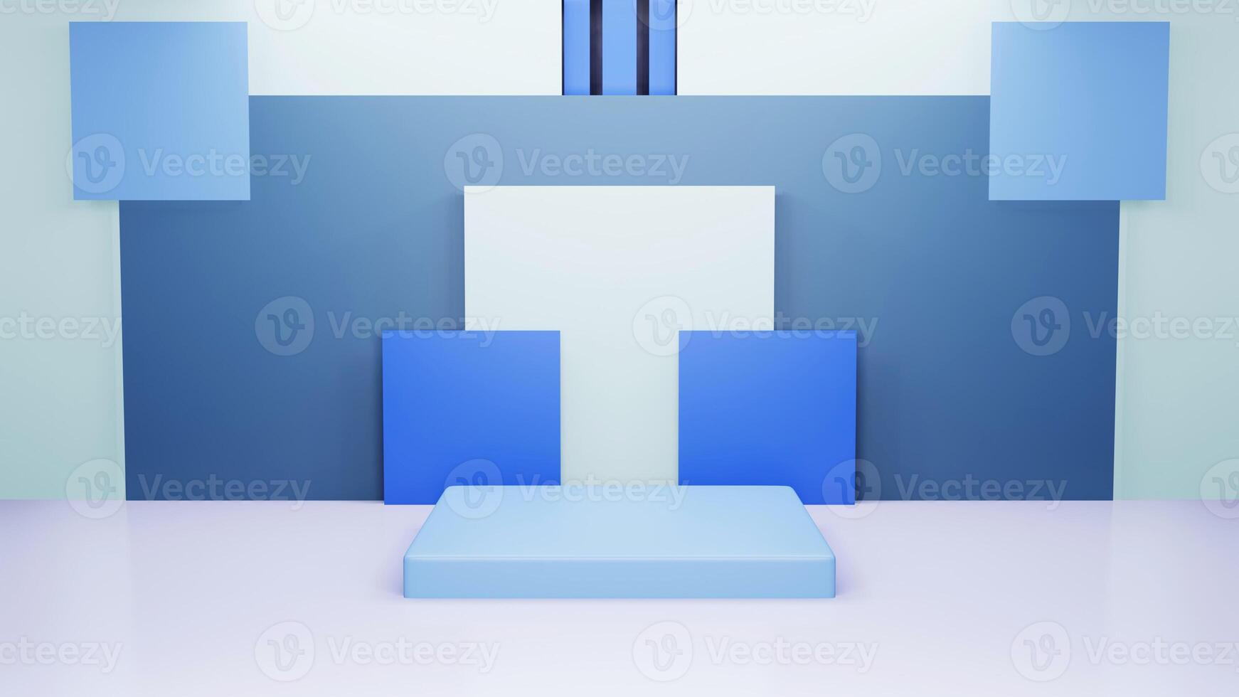 Abstract architectural background with white and blue boxes installation. 3d render illustration photo