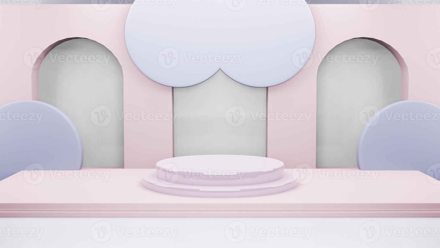 abstract geometry shape podium, blue and purple pastel product stand presentation with minimal style. 3d rendering illustration. photo