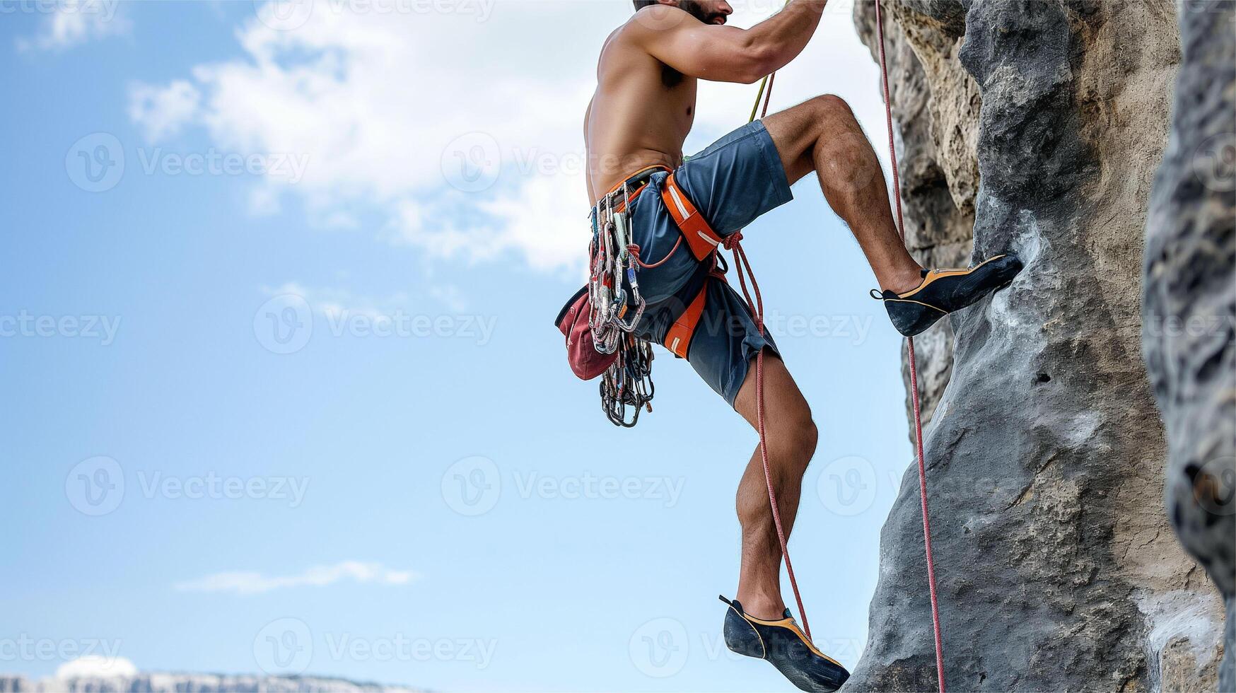 Unreasonable man climb mountain, side view of active climber photo