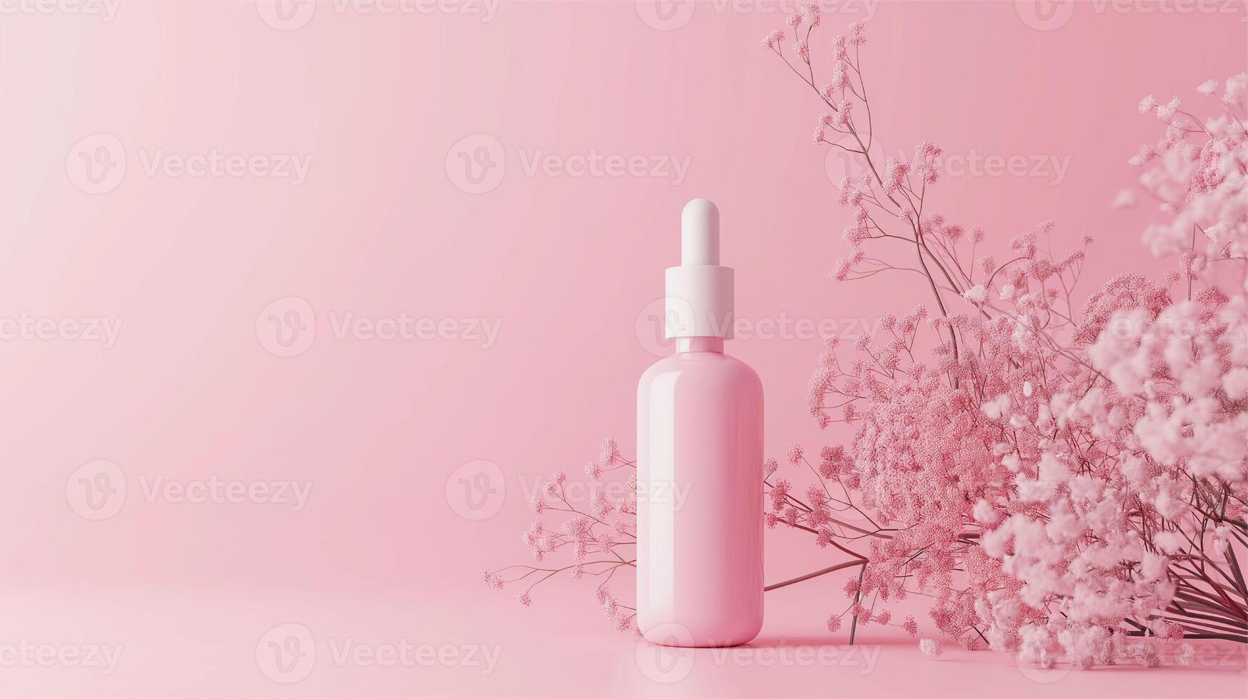suero botella en rosado fondo, protección de la piel producto Bosquejo foto