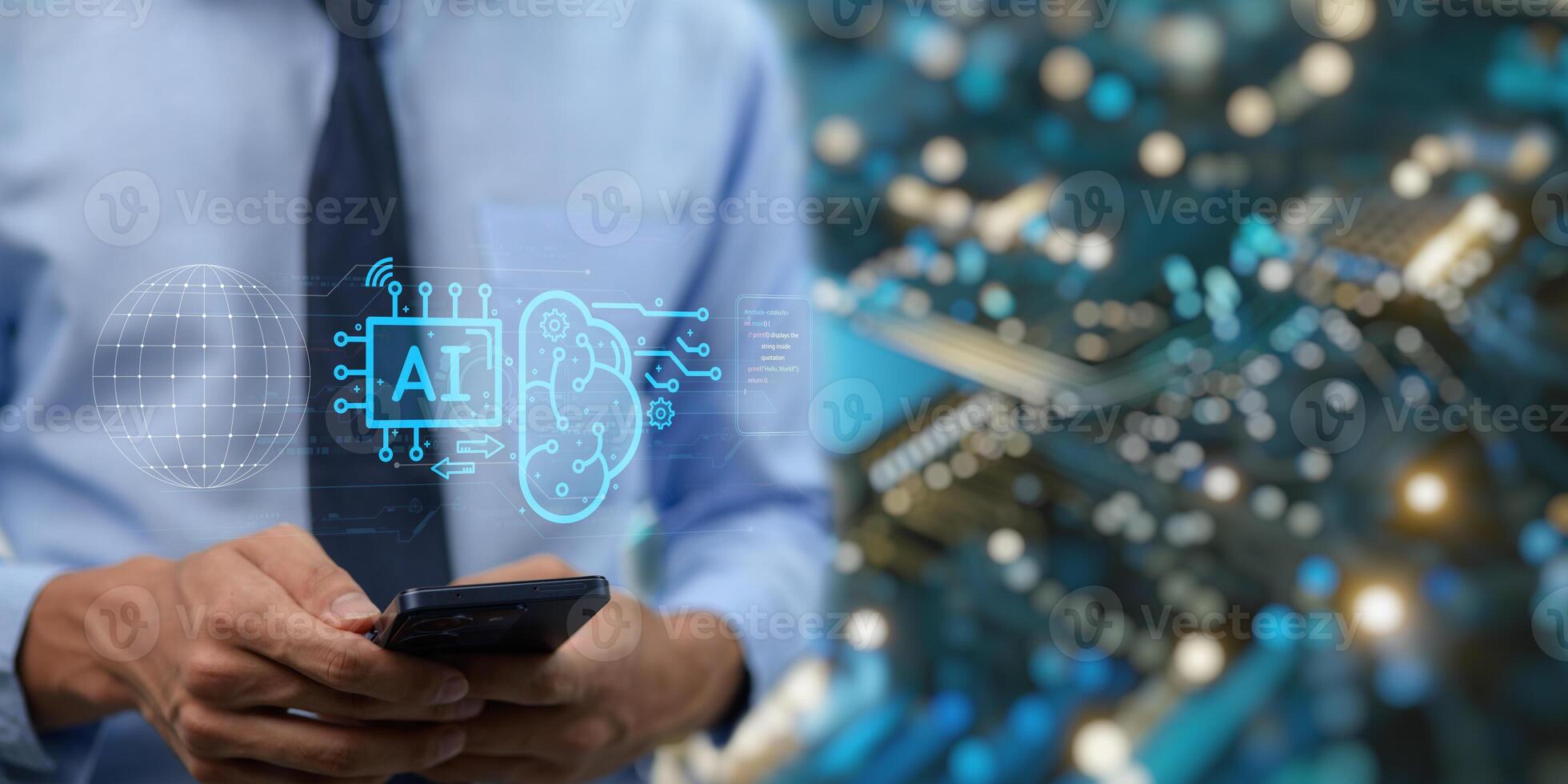 Artificial Intelligence, Ai technology, using technology smart robot AI, artificial intelligence by enter command prompt for generates something, Chat with AI, Futuristic technology transformation. photo