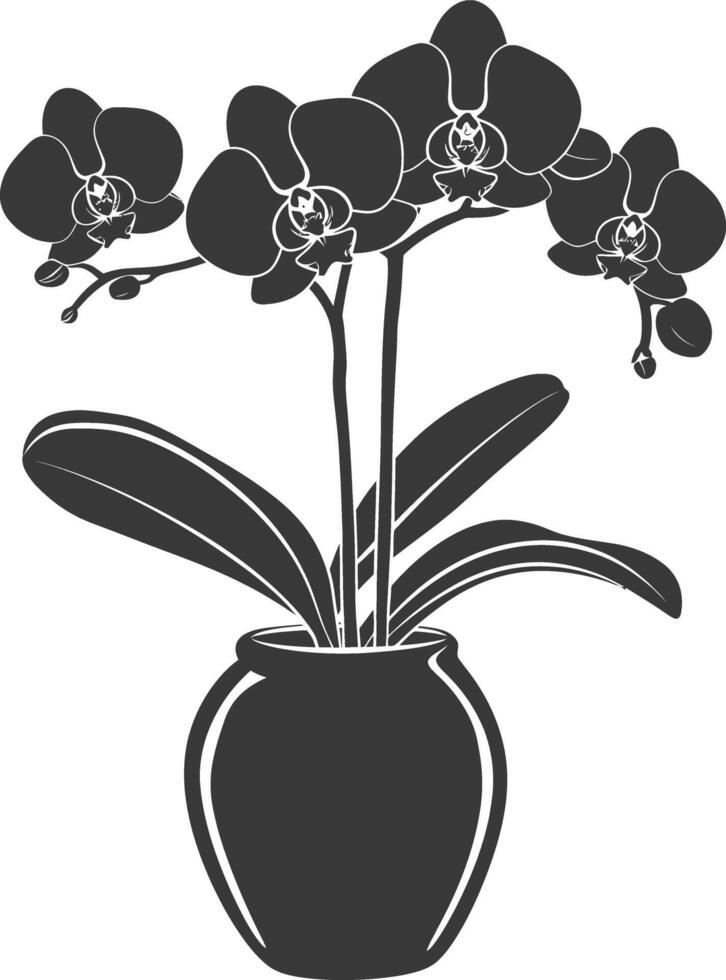 ai generado silueta orquídea flor en el florero negro color solamente vector