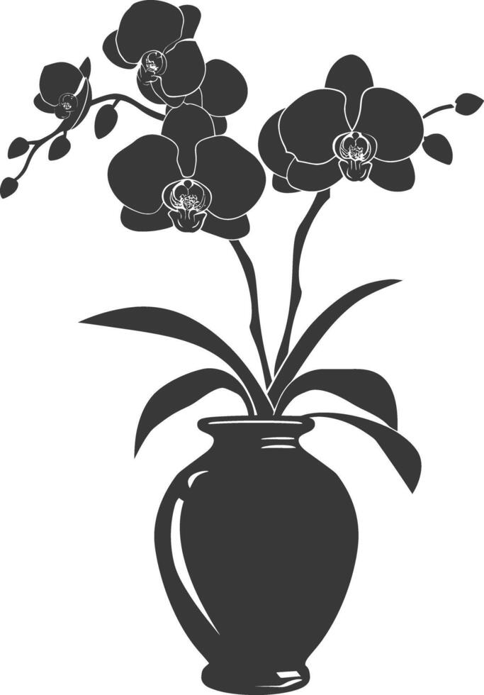 AI generated Silhouette Orchid flower in the vase black color only vector