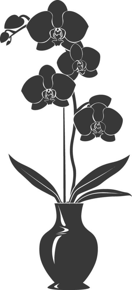 ai generado silueta orquídea flor en el florero negro color solamente vector