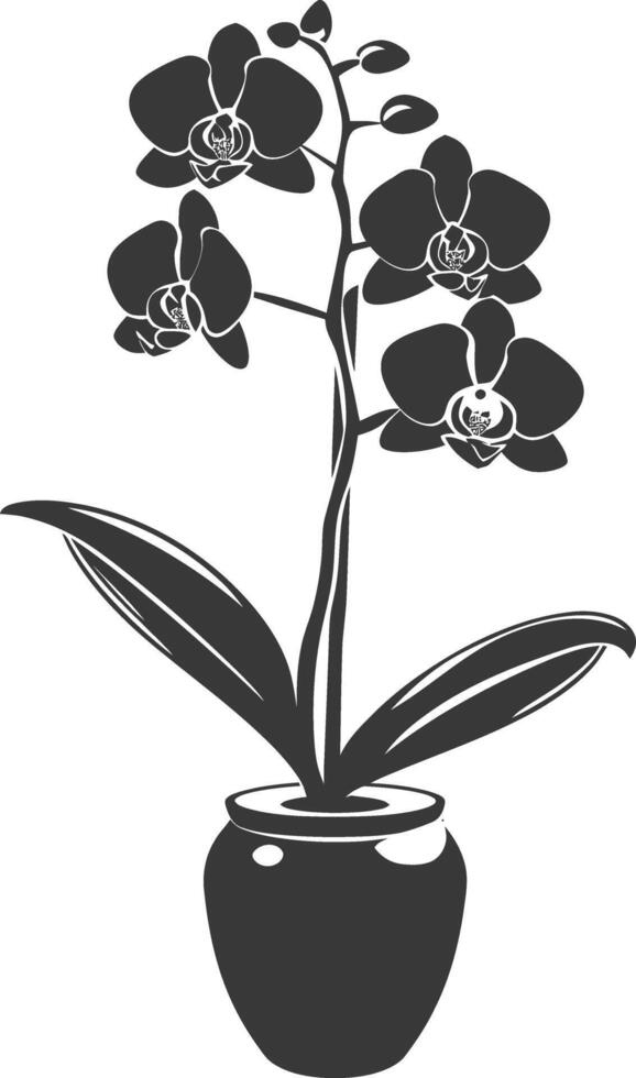 AI generated Silhouette Orchid flower in the vase black color only vector
