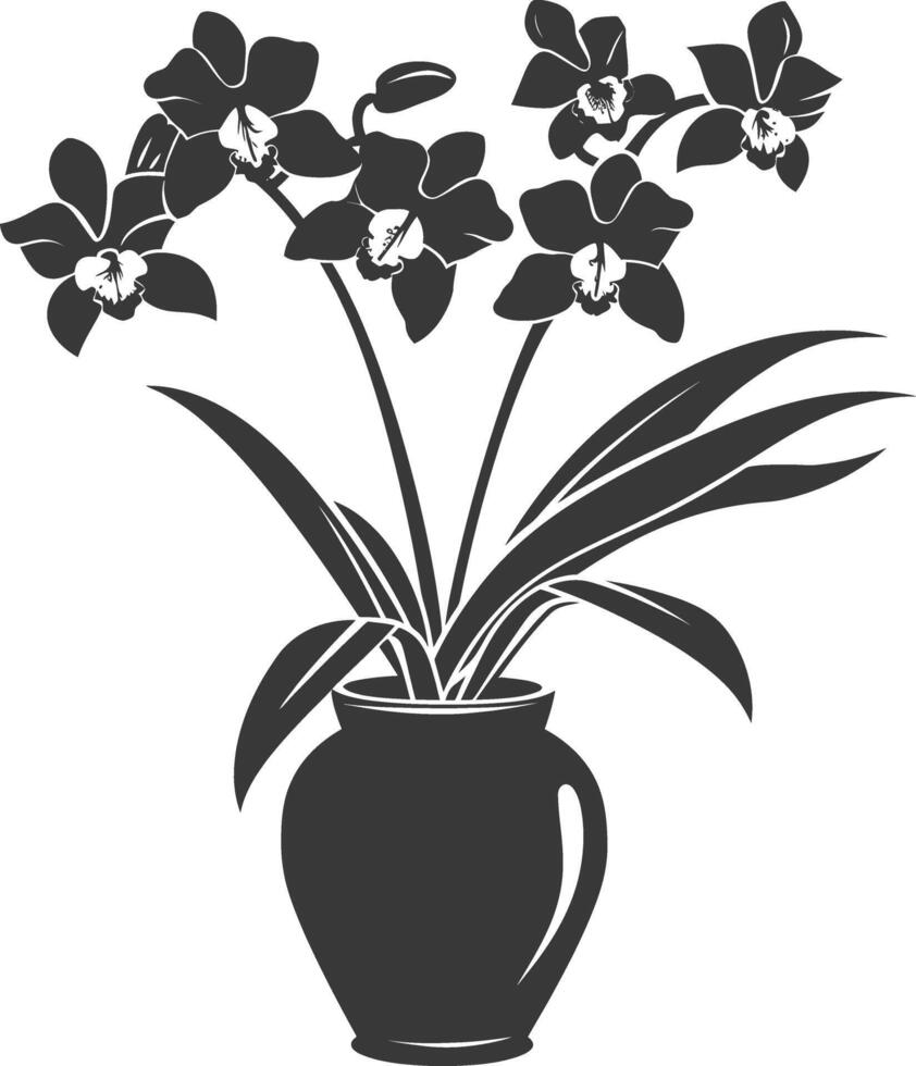 ai generado silueta orquídea flor en el florero negro color solamente vector