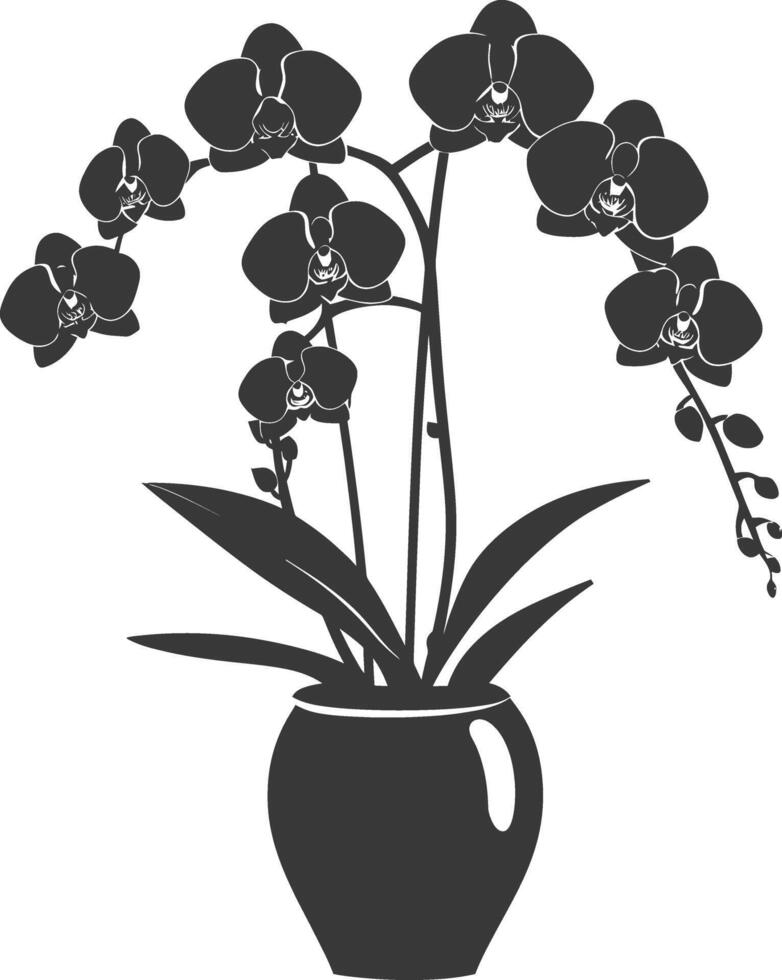 AI generated Silhouette Orchid flower in the vase black color only vector