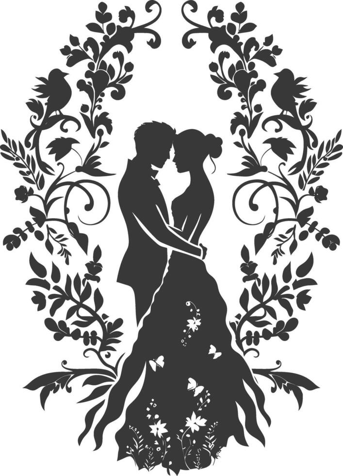 AI generated Silhouette elements of the bride and groom for wedding invitations are black only vector