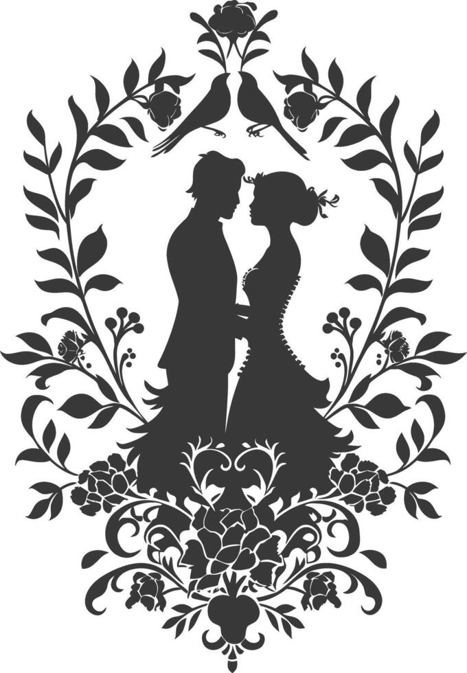 AI generated Silhouette elements of the bride and groom for wedding invitations are black only vector