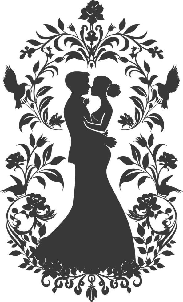 AI generated Silhouette elements of the bride and groom for wedding invitations are black only vector