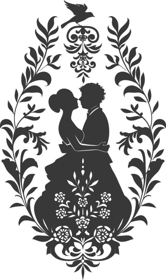 AI generated Silhouette elements of the bride and groom for wedding invitations are black only vector