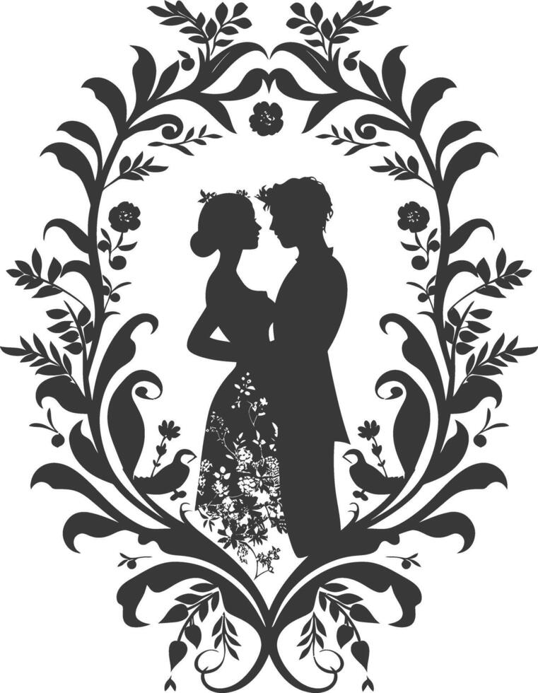 AI generated Silhouette elements of the bride and groom for wedding invitations are black only vector