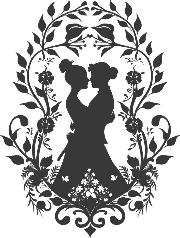 AI generated Silhouette elements of the bride and groom for wedding invitations are black only vector