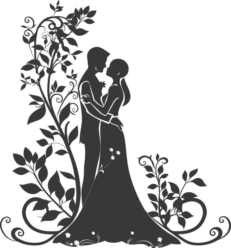 AI generated Silhouette elements of the bride and groom for wedding invitations are black only vector