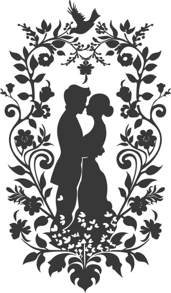 AI generated Silhouette elements of the bride and groom for wedding invitations are black only vector