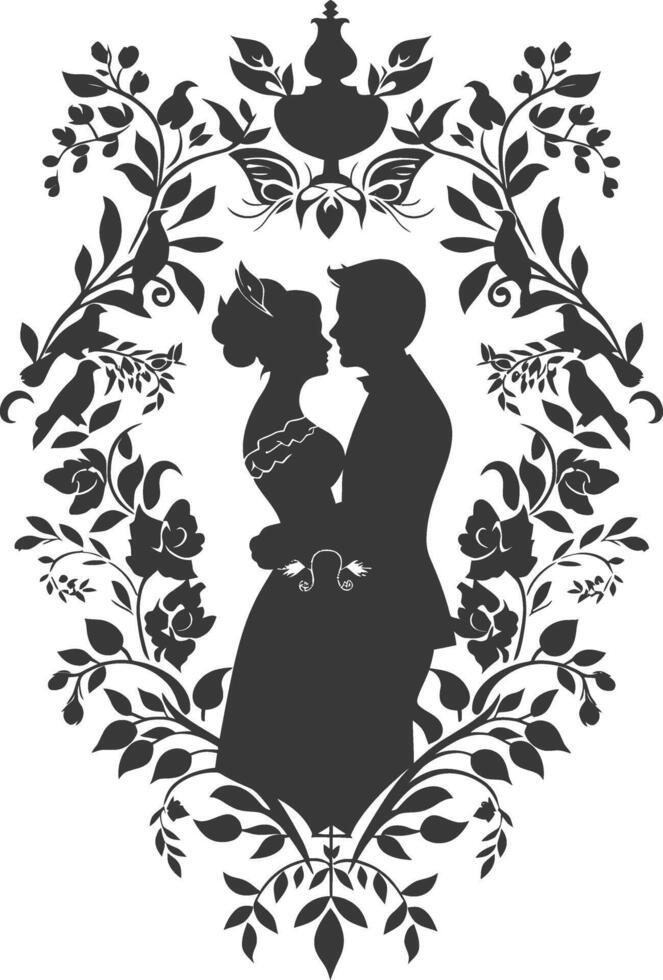 AI generated Silhouette elements of the bride and groom for wedding invitations are black only vector