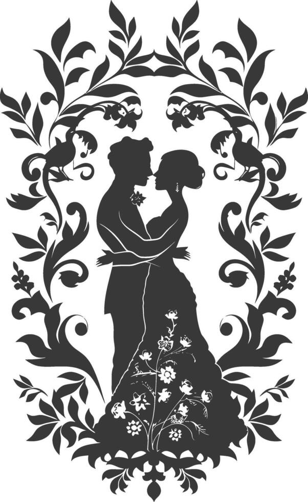 AI generated Silhouette elements of the bride and groom for wedding invitations are black only vector