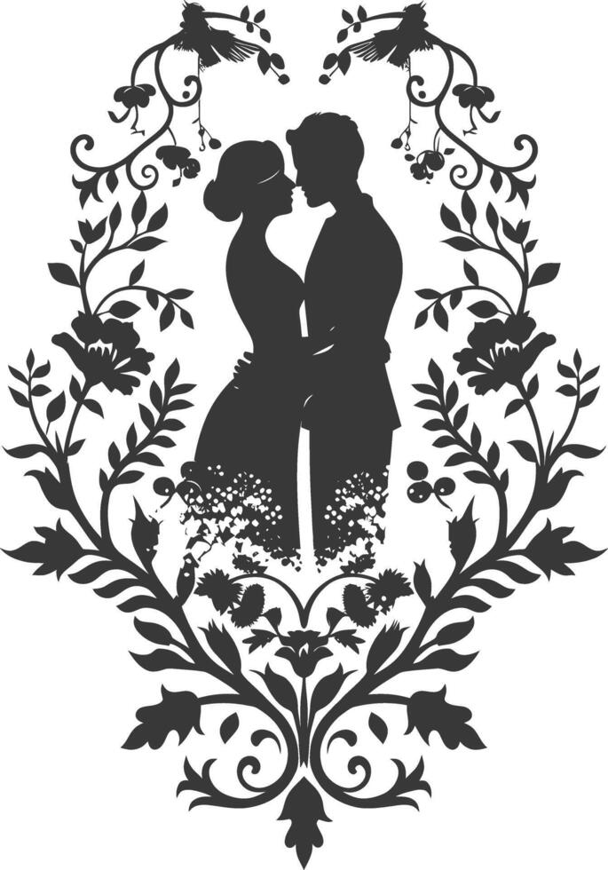 AI generated Silhouette elements of the bride and groom for wedding invitations are black only vector