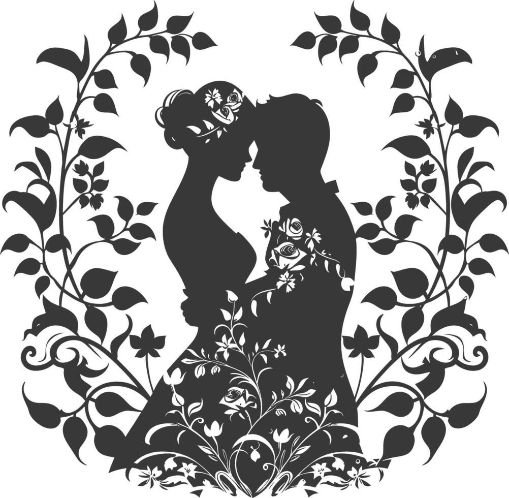 AI generated Silhouette elements of the bride and groom for wedding invitations are black only vector