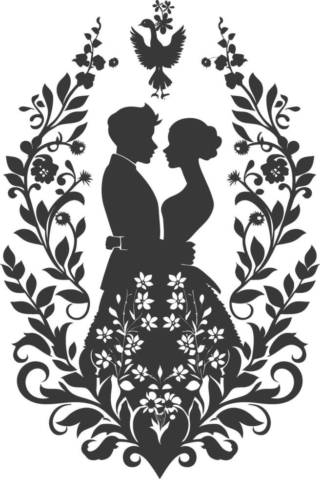 AI generated Silhouette elements of the bride and groom for wedding invitations are black only vector