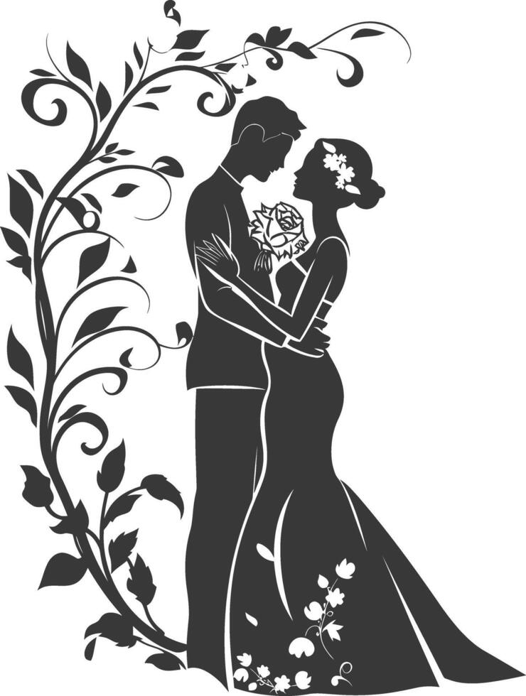 AI generated Silhouette elements of the bride and groom for wedding invitations are black only vector