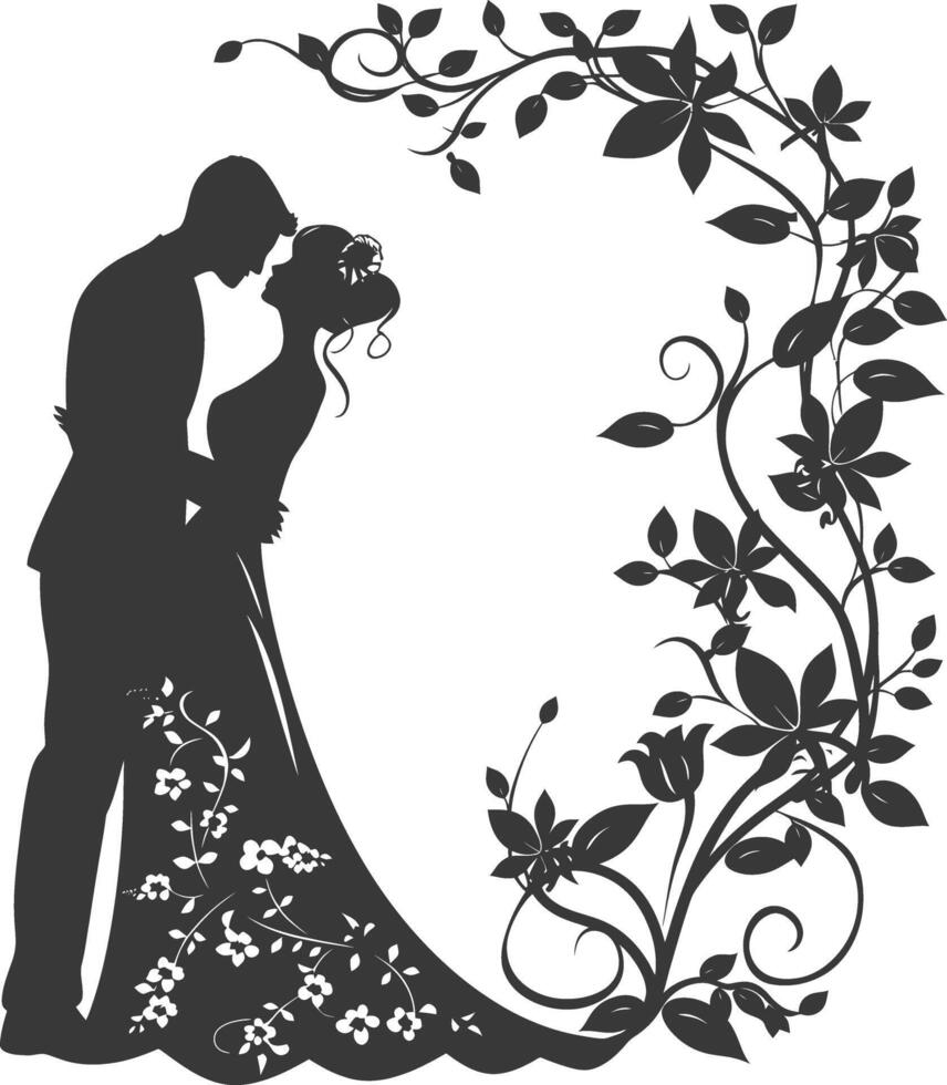 AI generated Silhouette elements of the bride and groom for wedding invitations are black only vector