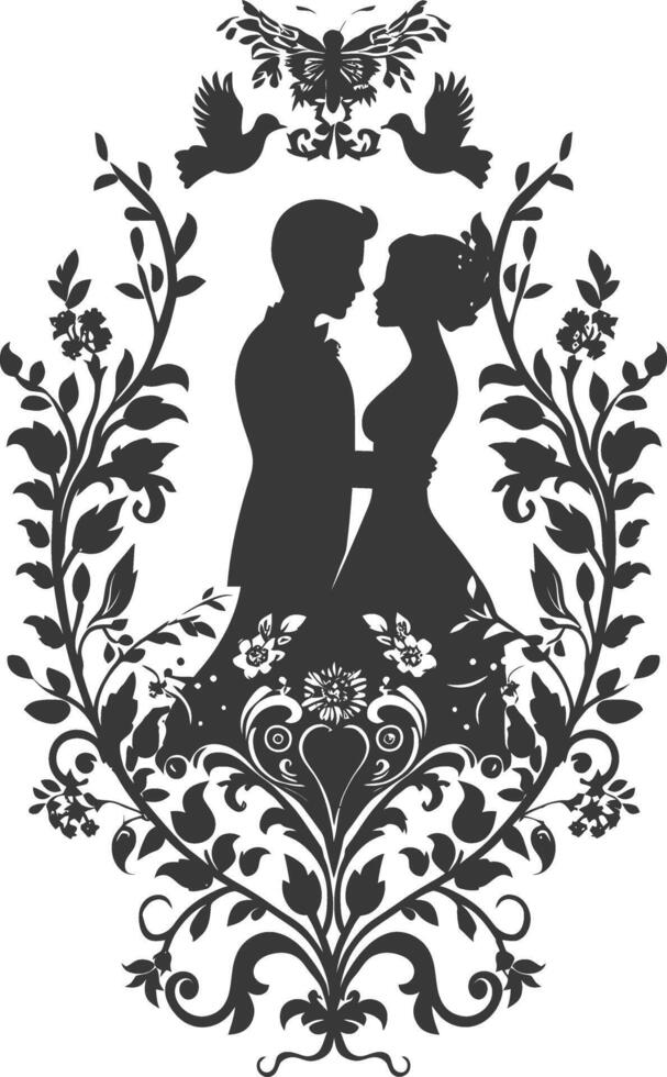 AI generated Silhouette elements of the bride and groom for wedding invitations are black only vector