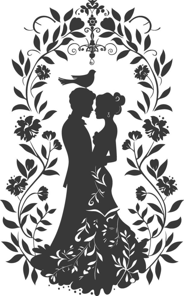 AI generated Silhouette elements of the bride and groom for wedding invitations are black only vector