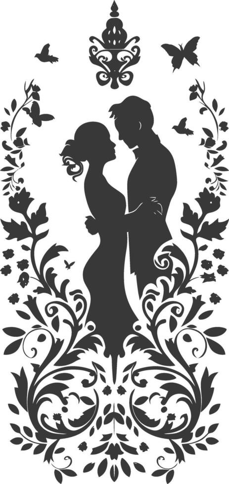 AI generated Silhouette elements of the bride and groom for wedding invitations are black only vector