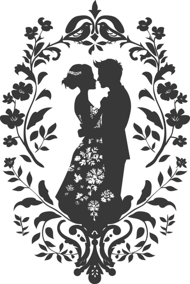 AI generated Silhouette elements of the bride and groom for wedding invitations are black only vector