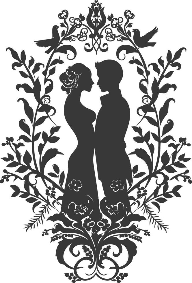 AI generated Silhouette elements of the bride and groom for wedding invitations are black only vector